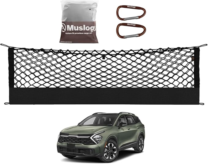 Muslogy Truck Bed Cargo Net Trunk Netting Compatible with 2023 2024 2025 2026 Kia Sportage Accessories, Pickup Cargo Organizer SUV Sedan Storage Net w/Heavy Duty Carabiners