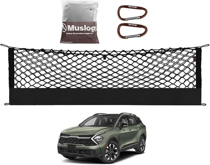 Muslogy Truck Bed Cargo Net Trunk Netting Compatible with 2023 2024 2025 2026 Kia Sportage Accessories, Pickup Cargo Organizer SUV Sedan Storage Net w/Heavy Duty Carabiners