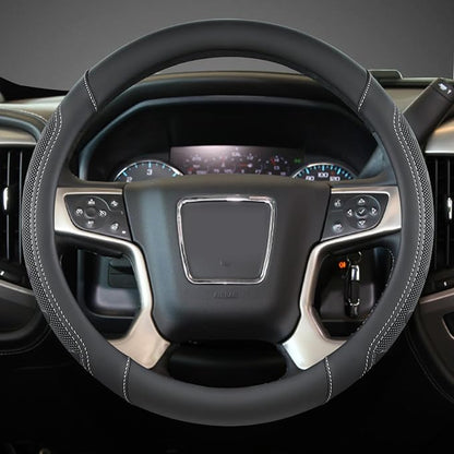 GIANT PANDA Steering Wheel Cover for GMC Sierra Acadia Terrain Yukon(Black+Gray Line-Standard Size)
