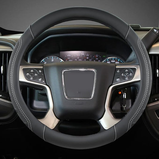GIANT PANDA Steering Wheel Cover for GMC Sierra Acadia Terrain Yukon(Black+Gray Line-Standard Size)
