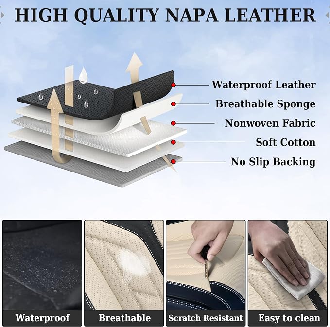 Coverado Front Seat Covers, Car Seat Covers Front Seats, Leather Seat Covers for Cars, Automotive Seat Covers Car Seat Protector Car Accessories Fit for Most Sedans SUV Pick-up Truck(Black&Beige)
