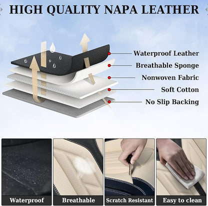Coverado Seat Covers, Car Seat Covers Full Set, Leather Seat Covers for Cars, Automotive Seat Covers Car Seat Protector Car Accessories Fit for Most Sedans SUV Pick-up Truck(Black&Beige)