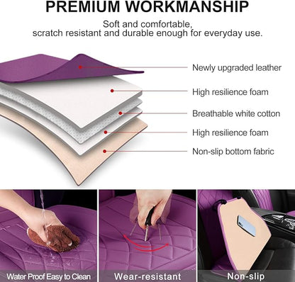 BEITK 2 Pack Leather Front Car Seat Covers, Universal Sideless Car Seat Protectors with Storage Pocket and Seat Belt Pads, Waterproof Automotive Seat Cover for Cars Trucks SUV(Purple)