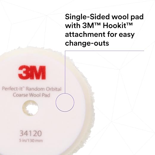 3M Perfect-It Random Orbital Coarse Wool Compounding Pad, 5"/130 mm, White, 34120, Orbital Pads for Automotive Compounding and Polishing