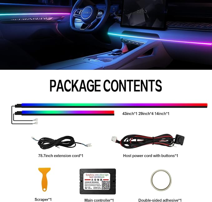 Dreamcolor Acrylic Interior Car Lights, WEBUPAR Car Accessories 2 in 1 Car LED Strip Lights with APP Control and 213 Modes, Car Center Console Fiber Optic Lights, RGB Neon Light Kits
