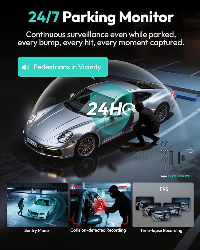 BOTSLAB 3K 4 Channel Dash Cam, 360° All-Around View, Front/Rear/Inside Car Cameras with 3.18" Touch Screen, Dash Camera 24/7 Parking Mode, Built-in GPS, 5.8GHz WiFi, Voice Control, 128GB Card Included