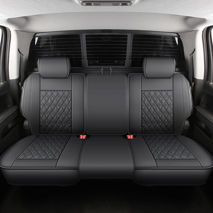 JOJOBAY Chevy Silverado Seat Covers,Leather Seat Covers for GMC Sierra,Custom Fit 2007-2026 1500 2500HD 3500HD Crew Double Extended Regular Cab,LT LZT RST Trail Boss(Full Set,Black)