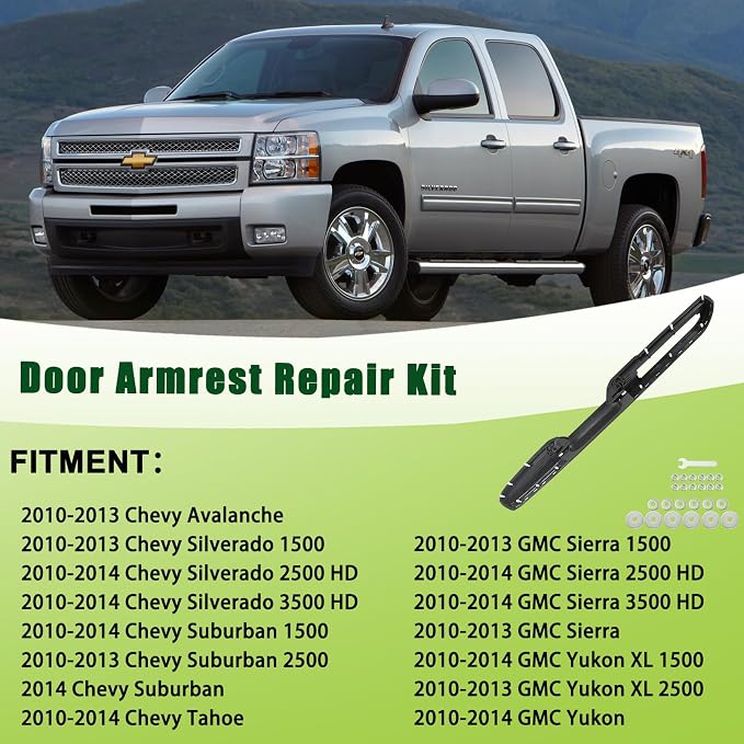 80994 Door Armrest Repair Front Left Side Door Panel Handle Black Compatible with 2010-2014 Chevrolet Chevy Silverado Suburban Avalanche Tahoe,GMC Sierra Yukon Replaces 84127280