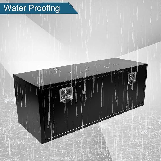 48"X18"X18" Underbody Utility Tool Box Black Heavy Duty Steel Trailer Box Pick Up Truck Toolboxes Storage Organizer w/Lock & Keys