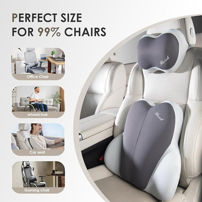 FLORICH Lumbar Support with Car headrest Back Pillow for Chairs Headrest Pillow for Car Ergonomic Ultrathick Memory Foam Back Pillow for Office Chair (Beige Grey)