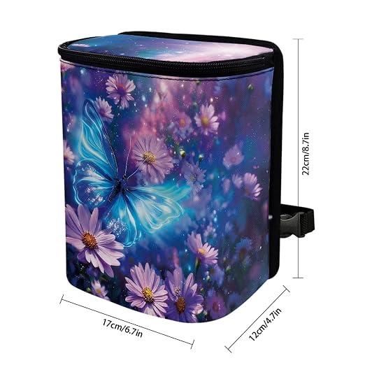 Talayituse Butterfly Daisy Floral Print Car Trash Can with Lid, Leak Proof Auto Trash Bag Hanging Vehicle Garbage Can Multipurpose Storage Container for Back Seat Road Trip