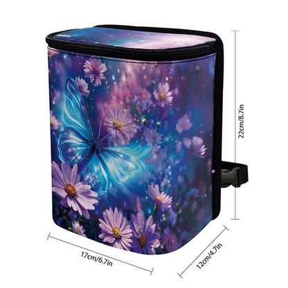 Talayituse Butterfly Daisy Floral Print Car Trash Can with Lid, Leak Proof Auto Trash Bag Hanging Vehicle Garbage Can Multipurpose Storage Container for Back Seat Road Trip