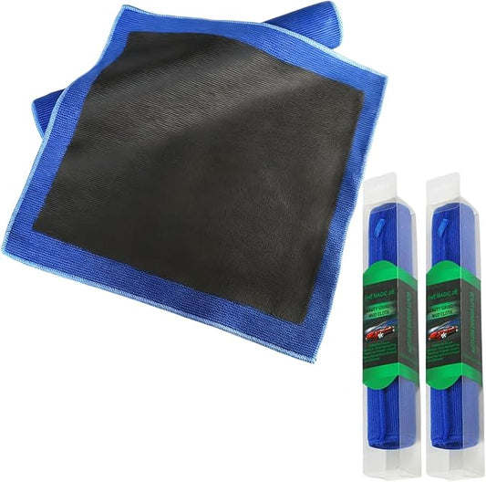 Clay Towel Auto Detailing 2 Pack, Fine Grade Clay Bar Towel for Cars, Removes Overspray & Contaminants from Car Paint, Glass, Enhance Gloss, DIY Detail Products (12"x12", Blue)