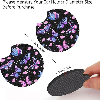 Purple Butterfly Steering Wheel Cover 15 Inch with 2 Pieces Car Coaster | Anti-Slip Breathable Universal for Car Steering Wheel Covers Suitable for Men Women