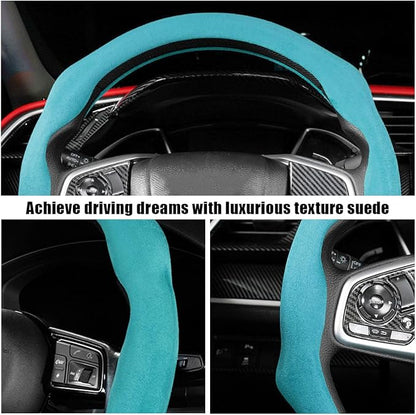 Mandark Car Steering Wheel Cover, Suede Sport Vehicle Steer Wheel Protector Fitting 15 Inch, Non-Slip Comfortable Automotive Interior Decoration Accessories, Universal for Most Cars (Blue)