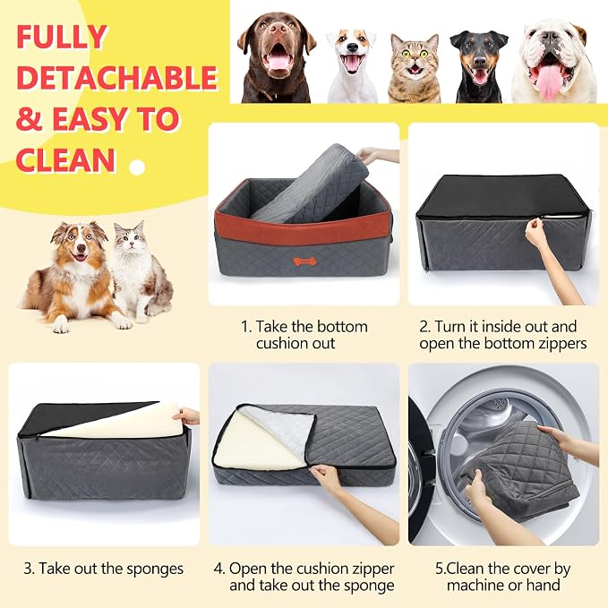 Dog Car Seat for Medium Large Dogs, Detachable Washable Pet Booster Seat with Memory Foam Cushion, Side Pockets, 2 Clip-On Safety Leashes Pet Car Seat for Dog Up to 60 lbs/2 Small Dogs-Grey