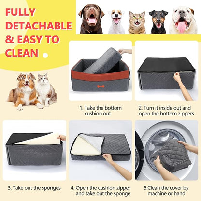 Dog Car Seat for Medium Large Dogs, Detachable Washable Pet Booster Seat with Memory Foam Cushion, Side Pockets, 2 Clip-On Safety Leashes Pet Car Seat for Dog Up to 60 lbs/2 Small Dogs-Grey