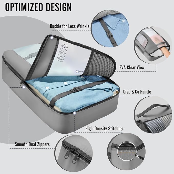 Veken 8 Set Packing Cubes for Travel Essentials, Suitcase Organizer Bags in 4 Sizes, Carry-On Luggage Accessories with Large Laundry & Hanging Toiletry Bag, Must-Have for Airplane, Road Trip & Camping