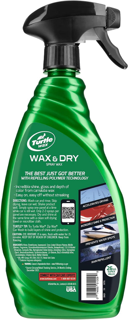 Turtle Wax Wax & Dry, Spray On Car Wax for 1-Step High Gloss Shine, Protection For Paint, Wheels, Glass & More, Easy Versatile Application, Wet or Dry Use, 26 oz (Pack of 1)