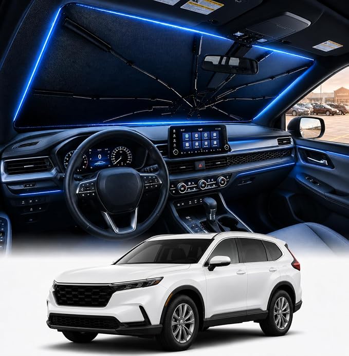 [2026 Upgraded] DooGooCoo Windshield Sun Shade Umbrella for Honda CRV 2023-2025 2026 [100% Sunlight Blocked, Cooling Ice Crystal] Sunshade for Car Windshield for CRV Sun Shade, Custom Fit for CR-V.