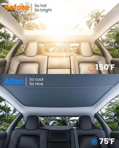 REEVAA 2026 Upgraded Tesla Model S Sunshade Roof [No Gaps, No-Sagging] Model S Accessories Heat Insulation Foldable Glass Sunroof Cover for Model S 2022-2026, 2PCS, Black