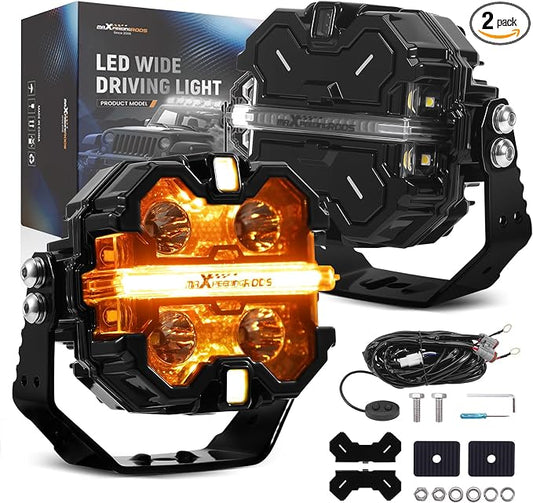 maXpeedingrods 3.5" Off Road Lights 160W 19200LM, Spot Light with 7 RGB Colors for Ambient, LED Lights Bar Fog Light, Side Shooter 270°Wide Range, for Jeep UTV Pickup ATV with Black Covers