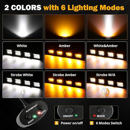 Auxbeam 4 Inch 240W LED Pods, Amber White Fog Light 6 Modes Strobe Lights for Work Truck, Dual Color Combo Offroad Driving Light for Jeep ATV Utv Car, 4 Packs