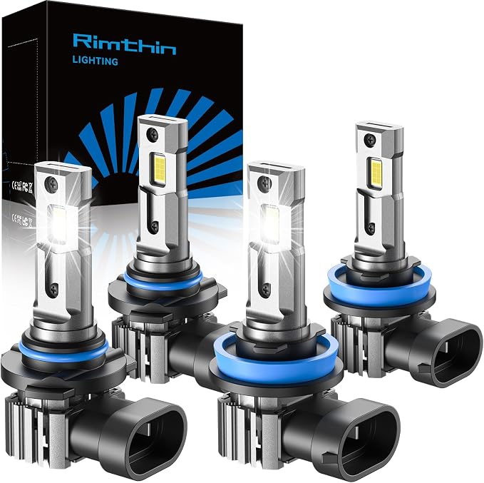rimthin 9005/HB3 H11/H8/H9/H16 LED Bulbs Combo, 120W 32000 LM Super Bright 6000K Cool White Led Fog Lights, IP67 Waterproof, Pack of 4, 9005+H11