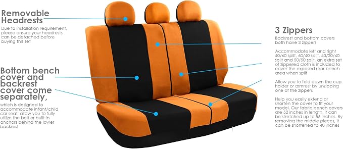 FH Group Car Seat Covers Combo Full Set with Carpet Floor mats Steering Wheel Cover and Seat Belt Pads- Universal Fit for Cars Trucks and SUVs (Orange)