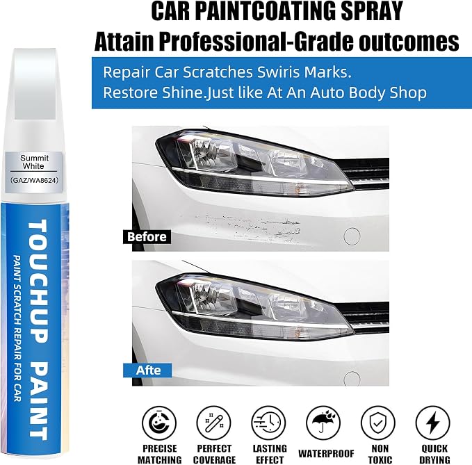 Summit White(GAZ/WA8624) Touch Up Paint Compatible with Chevy 2-in-1 Car Scratch Repair Pen for Rock Chips, Door Scratches & Paint Nicks Exact Color Match Quick Dry DIY Fix for Silverado Silverado