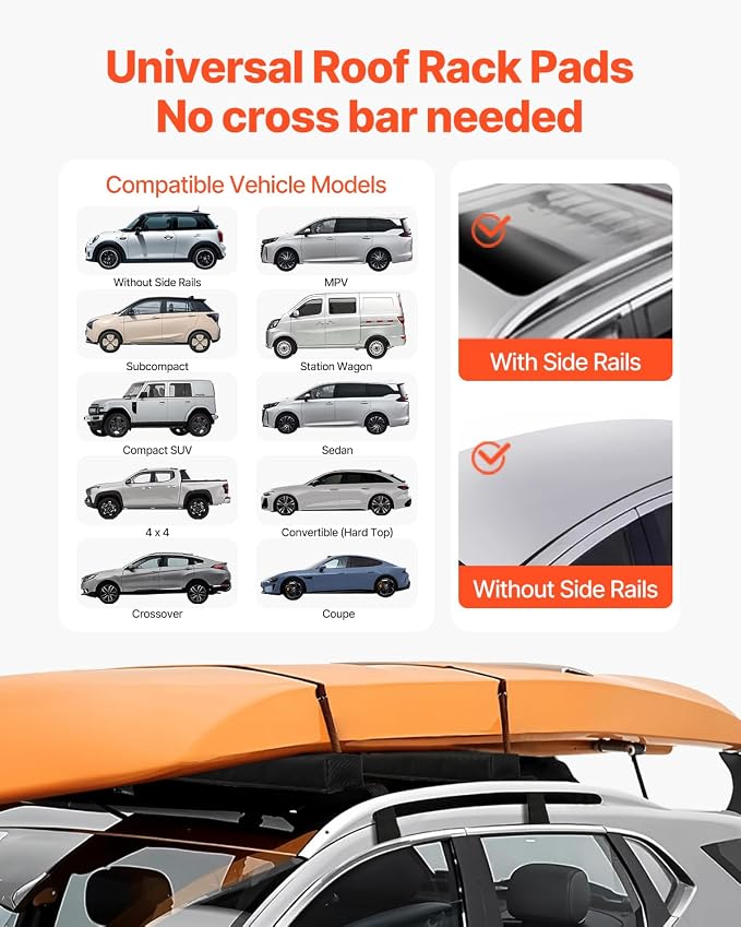 VEVOR Soft Roof Rack Pads, 15.5-Inch Universal Car Roof Rack Pads, 176LBS Loading Capacity Luggage Kayak Carrier with Portable Storage Bag for SUP Canoe Snowboard Paddle Board Surfboard