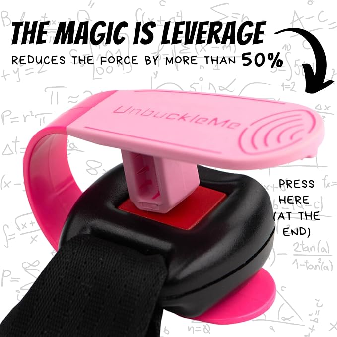 UnbuckleMe Car Seat Buckle Release Tool - Easy Opener Aid for Arthritis, Long Nails, Older Kids - Button Pusher for Infant, Toddler, Convertible 5 pt Harness car Seats - As Seen on Shark Tank (Pink)