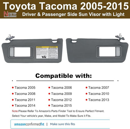 NHILES Driver & Passenger Side Sun Visor Replacement Fits for Toyota Tacoma 2005-2015 Sunshade with Light 7432004210B0 7431004120B0 Color Dark Gray