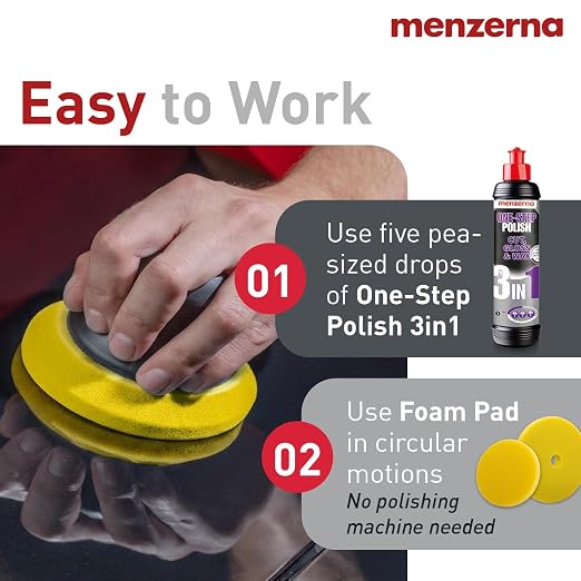 menzerna All-in-One polishing Kit I Car polishing Set with Menzerna One-Step Polish 3in1 (8oz) and 3.5 Inch Polishing Pad I Moderate Scratch Remover, high Gloss and Wax Kit for All Types of Vehicles