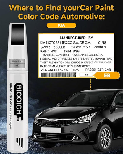 Touch Up Paint Pen Exact Color Match Car Chip and Scratch Repair (for Kia, Ebony Black(EB))