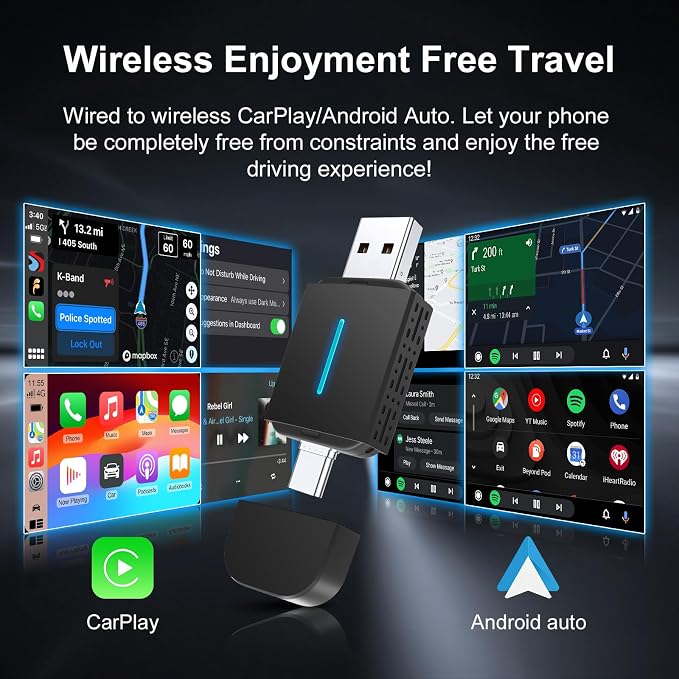 2025-New-Wireless-CarPlay-Adapter for Cars with Wired CarPlay/Android Auto 2 in 1,Instant Auto-Connect 5.8GHz WiFi USB/Type-C Plug and Play Compatible with iOS 10+ & iPhone 6+