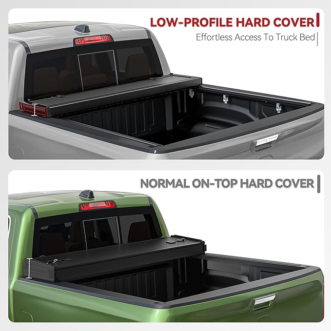 YITAMOTOR Low-Profile Hard Quad-Fold Truck Bed Tonneau Cover Compatible with Dodge Ram 1500 2009-2024 (19-24 Classic) with 5.7 ft Bed Without Rambox