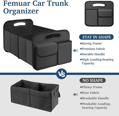 Femuar Car Trunk Organizer, Car Storage Organizer with Large Capacity Waterproof Collapsible Trunk Organizer for Car Suv/Jeep/Sedan (Grey, Standard)