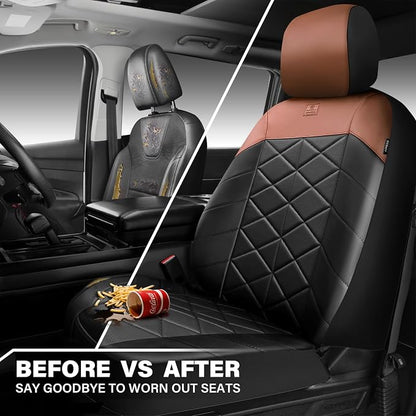 CAR PASS Memory Foam Leather Front Seat Covers, Waterproof Nappa Leather Seat Covers Front Seats Universal Fit for Cars,SUV,Truck Seat Covers Thick 3D Foam Comfortable, Airbag Compatible Black Brown