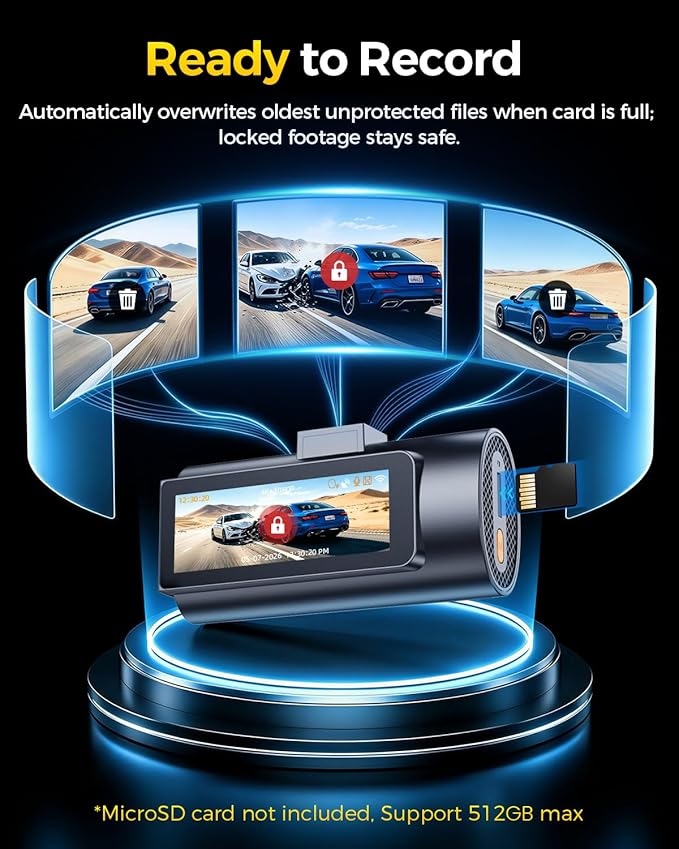 GKU 4K Dual Dash Cam Front and Rear, STARVIS 2 Sensor, 5.8GHz WiFi6 Up to 20MB/s, Voice Control, Dash Camera with GPS, WDR Night Vision, 24H Parking Mode, Loop Recording, Supercapacitor(No SD Card)