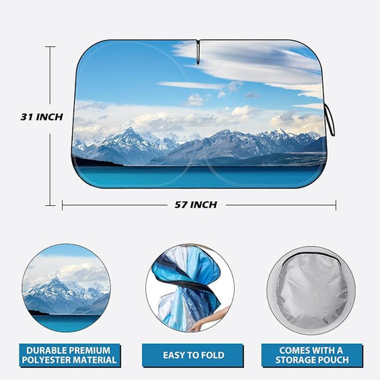 Windshield Sun Shade - Car Windshield Sun Shade for UV Protection Heat Reduction 2026 Sun Visor for Car Interior (57"x31"), Blue - Snowy Mountain