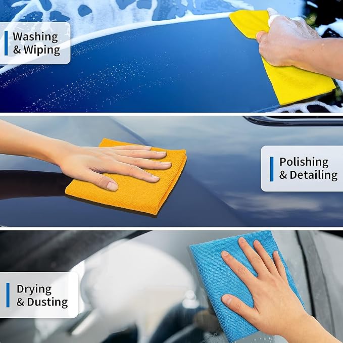 Microfiber Towels for Cars, 24 Pack Microfiber Cleaning Cloths, 11.5"*11.5" Cleaning Rags Towels Bulk Absorbent Lint-Free, All-Purpose for Detailing, Office, Household Cleaning