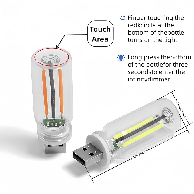 USB LED Car Interior Atmosphere Lamp, Plug-in USB Decor Night Light, Portable Auto Ambient Lighting Kit, Universal Vehicle Interior Accessories for Most Cars (Yellow Light)