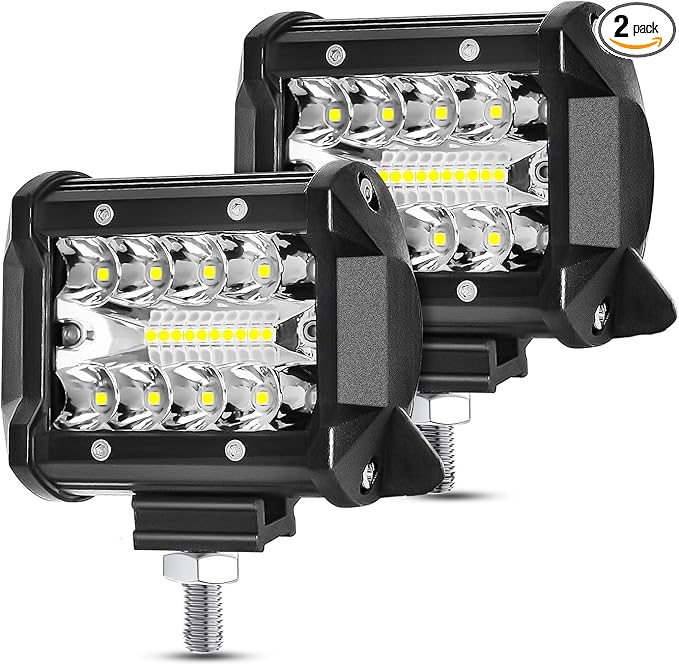 LED Light Pods, 4 Inch 120W LED Light Bar 12000LM Spot Flood Combo Off Road Light Triple Row LED Work Light Driving Fog Light for Pickup Truck ATV UTV SUV Boat Light 2PCS