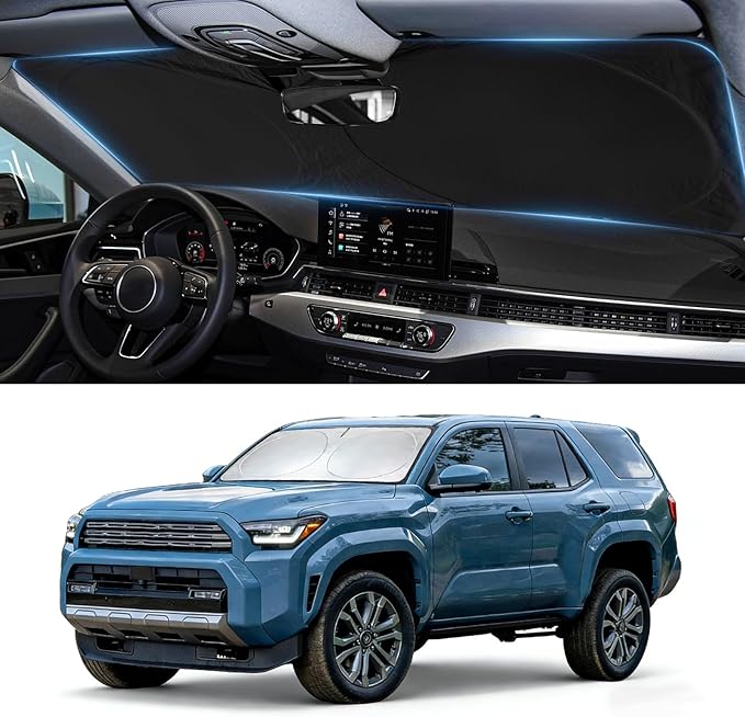 Sun Shade for 4Runner Windshield Sunshade fit for Toyota 4Runner 2010-2023 2024 2025 Accessories Foldable Front Window Cover Retractable Sun Visor Protector Keep Interior Cool