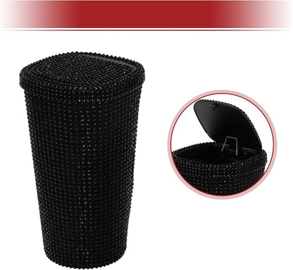 ACROPIX Car Trash Can Trash Bin Rhinestones Portable 3.5" Length 3.5" Width 6.3" Height Black Rhinestone Plastic