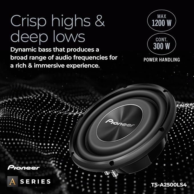 Pioneer A-Series TS-A2500LS4 10” Subwoofer – 1200W Max, Shallow-Mount Design, Deep Bass in Tight Spaces