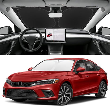 Custom Fit Windshield Sun Shade for Honda Civic 2022-2026, Foldable Car Sunshade Accessorie with Storage Bag, UV & Heat Reflector, Keep Your Car Cooler
