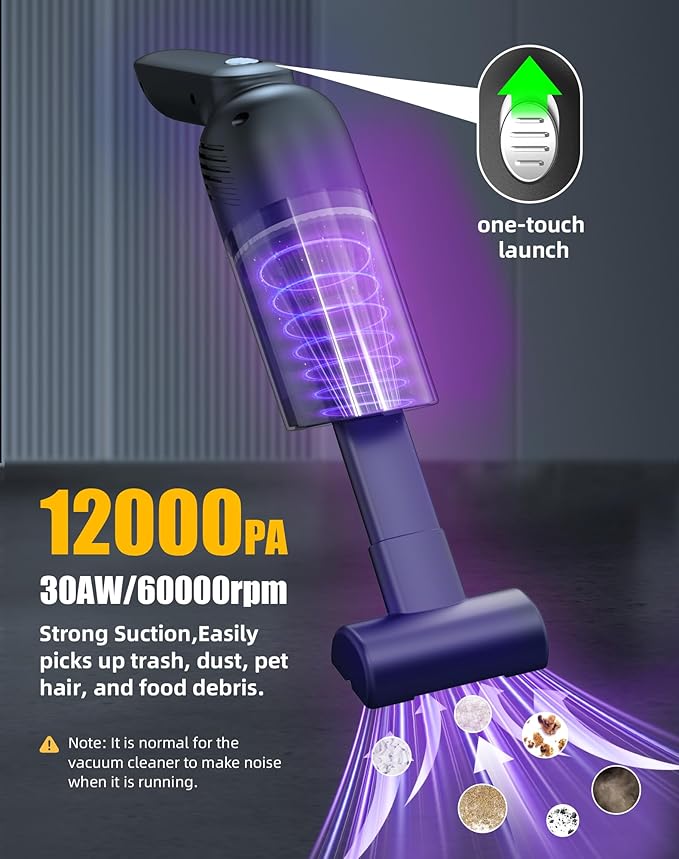 Handheld Vacuum Cordless, Car Vacuum Portable Cordless with 12000PA Strong Suction, Multi-Nozzles & 2 Washable Filters, 0.9lb Lightweight, Mini Hand Vacuum Cleaner for Car, Home, Office, Pet Hair