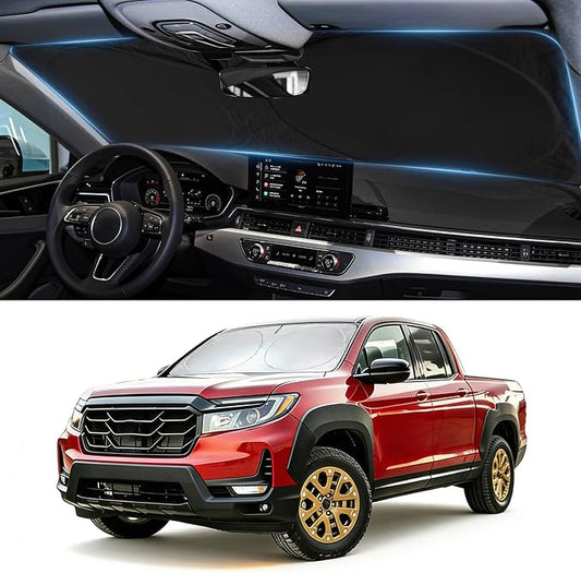Sun Shade for Ridgeline Windshield Sunshade Custom Fit Honda Ridgeline 2017-2024 2025 Front Window Cover Retractable Sun Visor Protector Keep Interior Cool UV Blocker